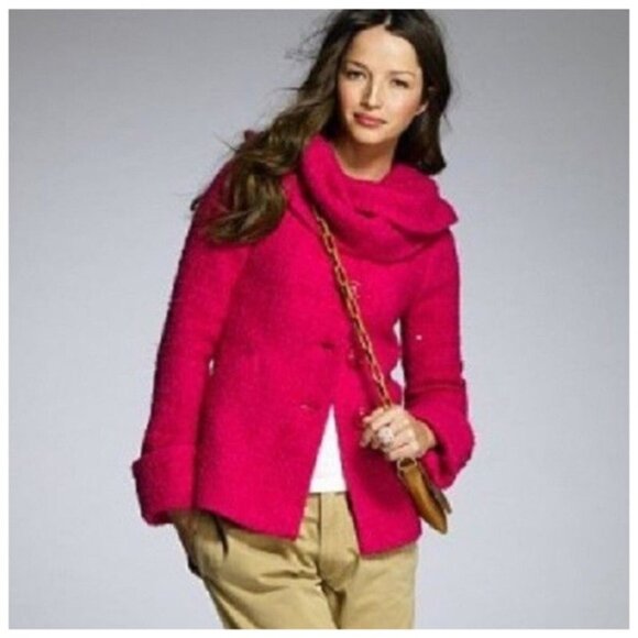 J. Crew Petite Coat Pink Boucle Scarf Wrap Jacket 2P Fuchsia Wool Blend - Picture 2 of 12